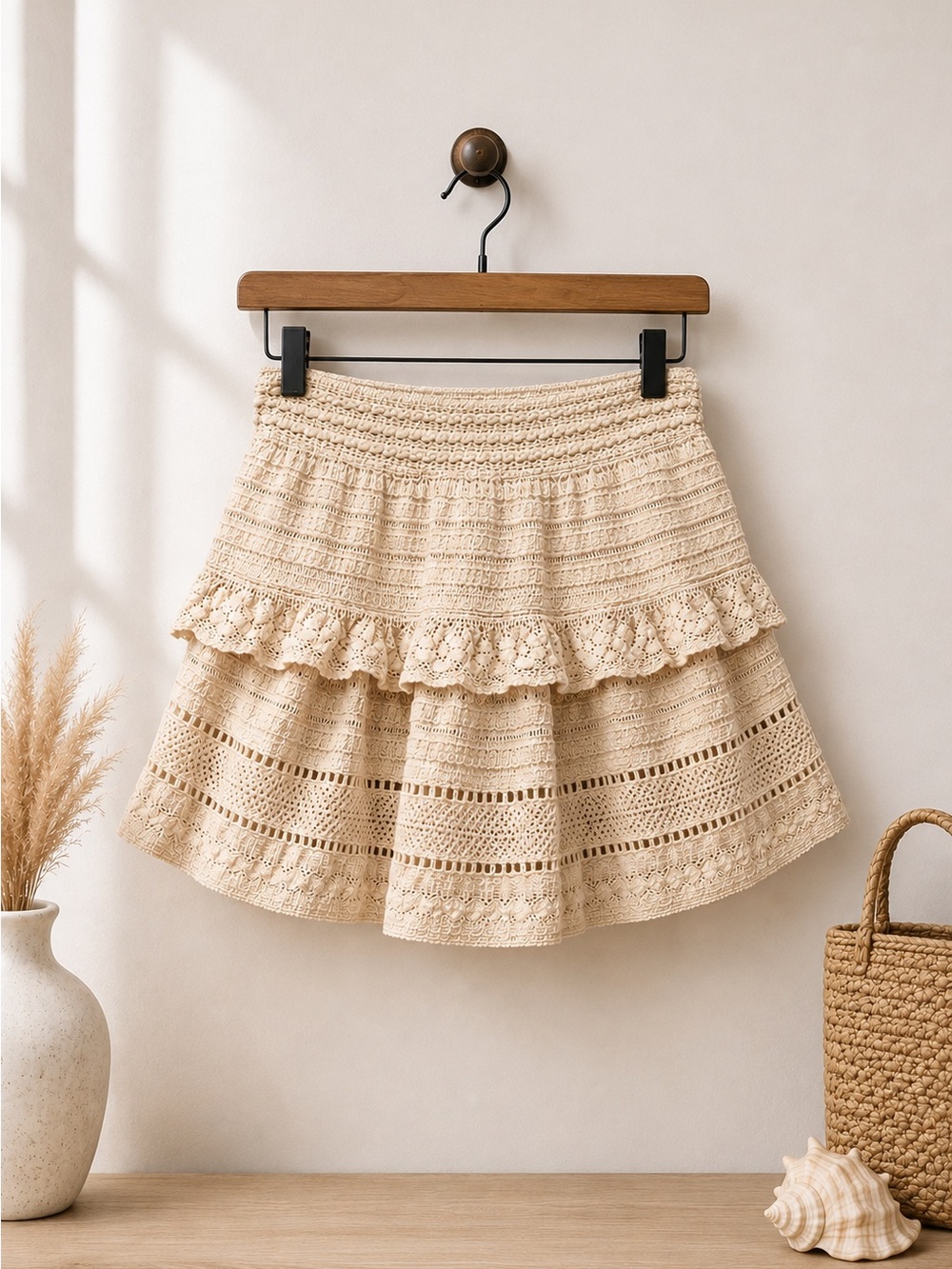 aerie Crochet Tiered Mini Skirt - Cream (329)